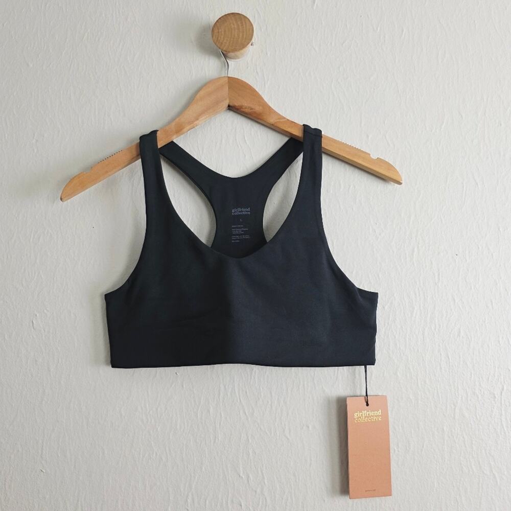 Girlfriend Collective FLOAT V-Neck Racerback Sports Bra Midnight Black Large NWT